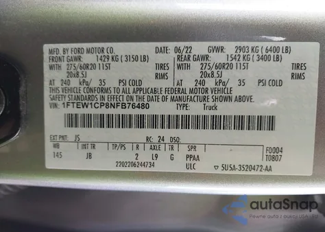 2022 Ford F150 Supercrew from USA, damaged, VIN 1FTEW1CP8NFB76480